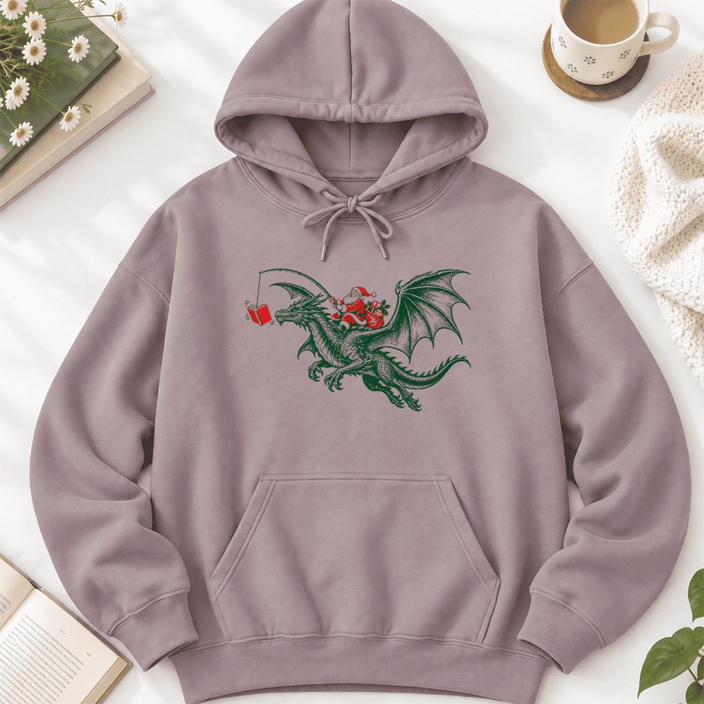 Santa Riding Green Dragon Softstyle Hoodie | Christmas Fantasy Reader Gift Paragon