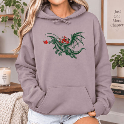 Santa Riding Green Dragon Softstyle Hoodie | Christmas Fantasy Reader Gift Paragon