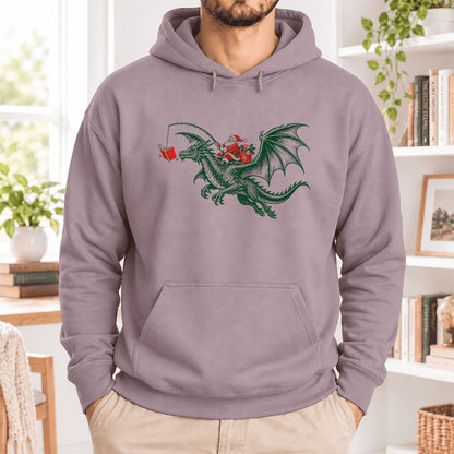 Santa Riding Green Dragon Softstyle Hoodie | Christmas Fantasy Reader Gift Paragon