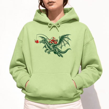 Santa Riding Green Dragon Softstyle Hoodie | Christmas Fantasy Reader Gift Pistachio