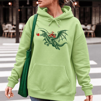 Santa Riding Green Dragon Softstyle Hoodie | Christmas Fantasy Reader Gift Pistachio