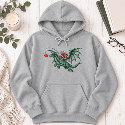 Santa Riding Green Dragon Softstyle Hoodie | Christmas Fantasy Reader Gift Sport Grey