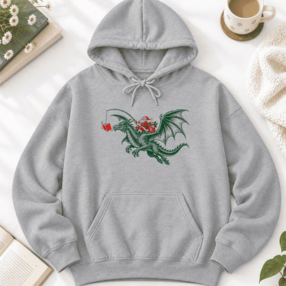 Santa Riding Green Dragon Softstyle Hoodie | Christmas Fantasy Reader Gift Sport Grey