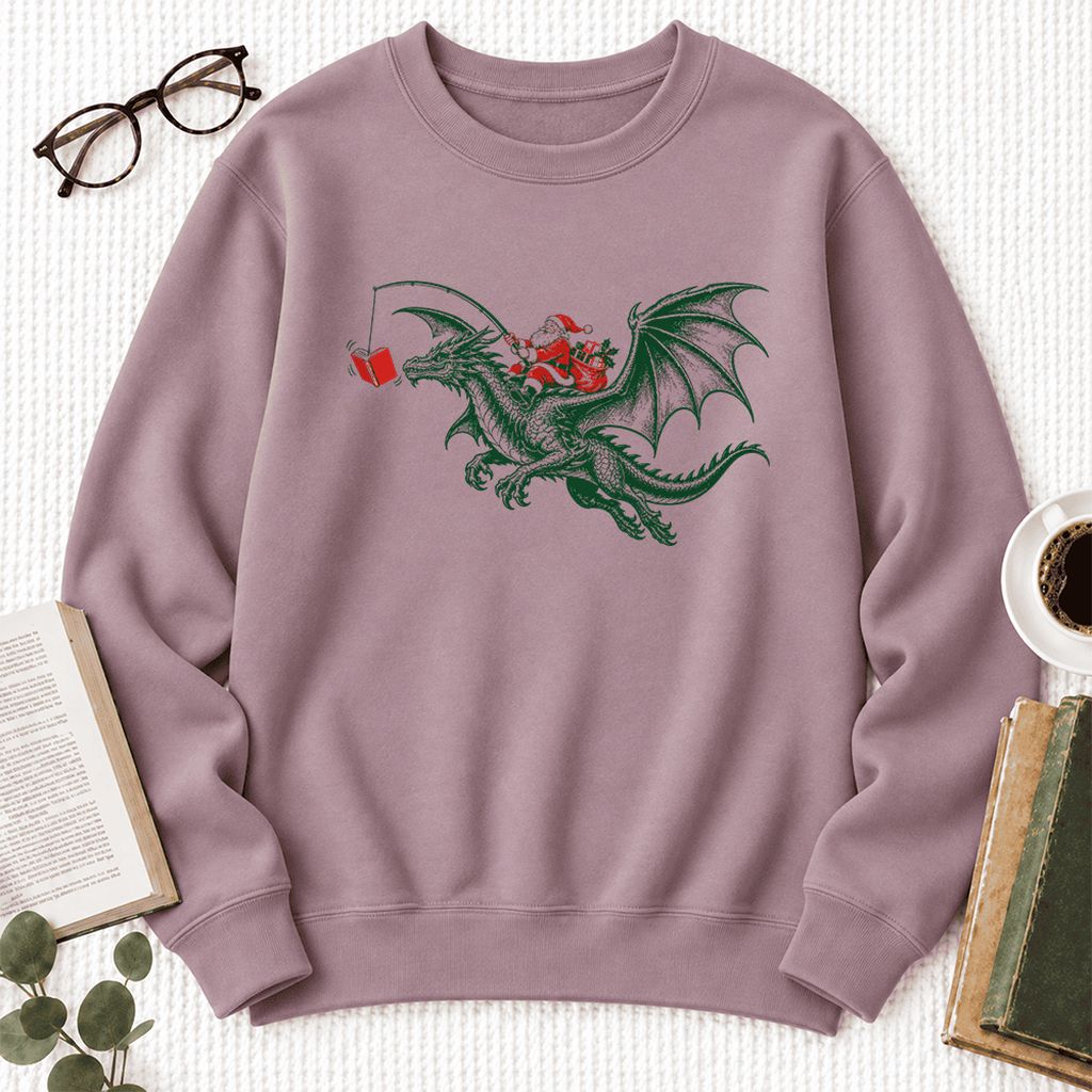 Santa Riding Green Dragon Softstyle Sweatshirt | Christmas Fantasy Reader Gift Paragon