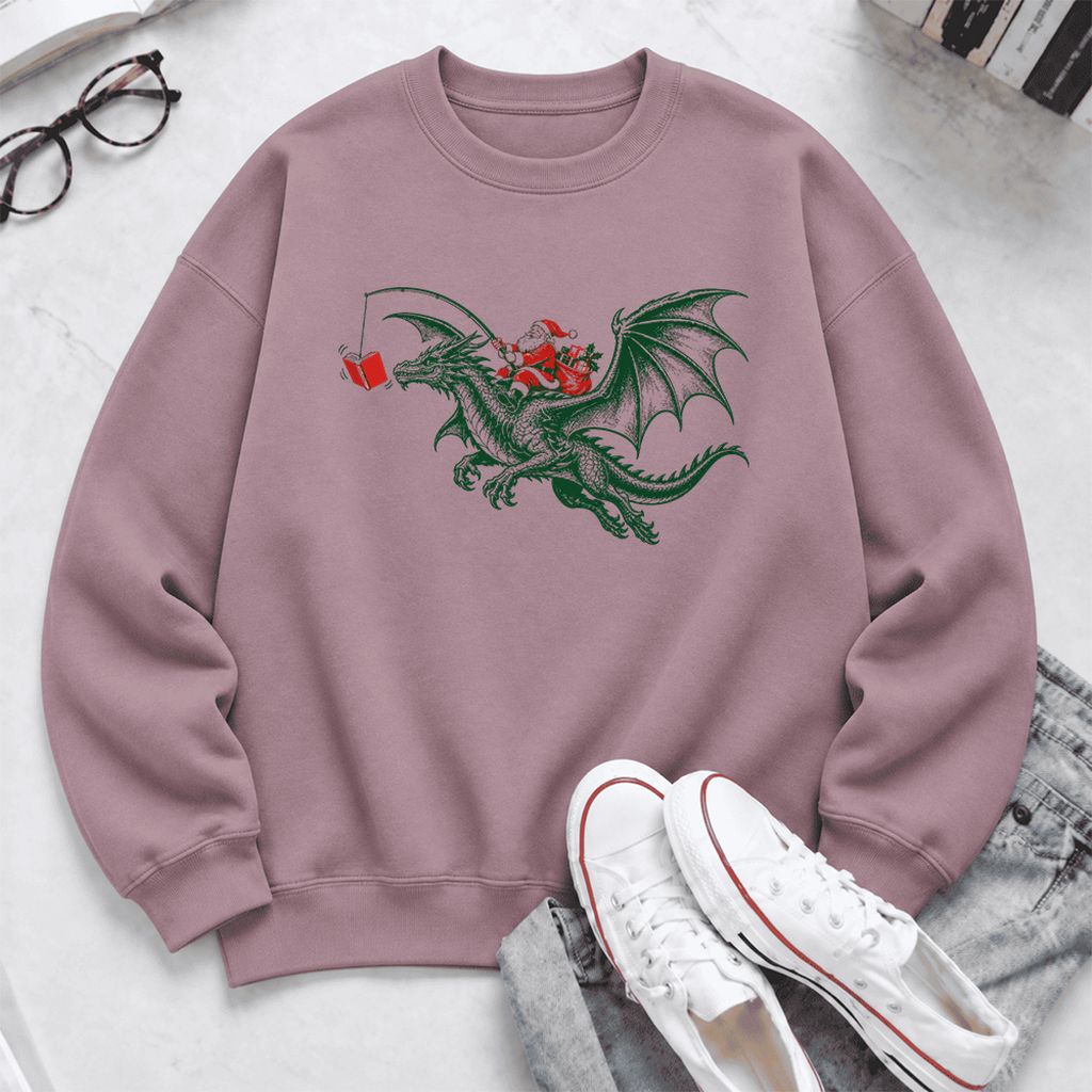 Santa Riding Green Dragon Softstyle Sweatshirt | Christmas Fantasy Reader Gift Paragon