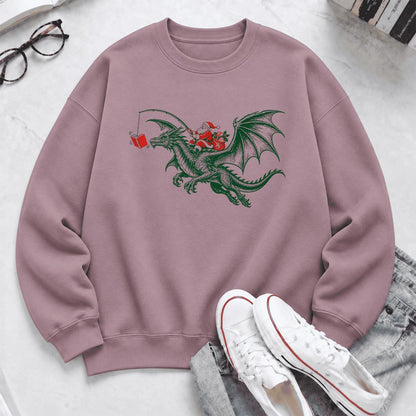 Santa Riding Green Dragon Softstyle Sweatshirt | Christmas Fantasy Reader Gift Paragon