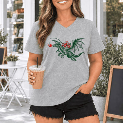 Santa Riding Green Dragon Ultra-Soft V-Neck | Christmas Fantasy Reader Gift Athletic Heather