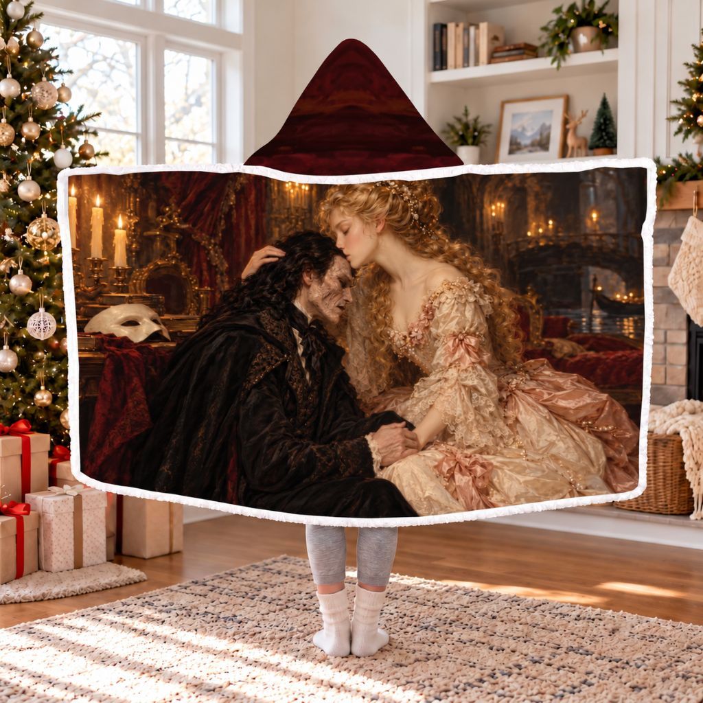 The Phantom Of The Opera Sherpa Hooded Blanket | Gothic Romance Reader Gift White