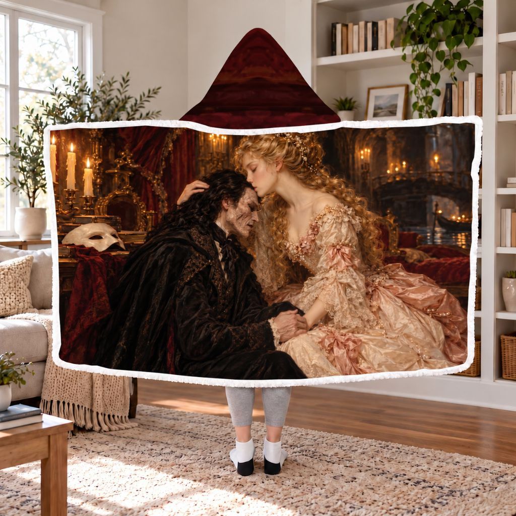 The Phantom Of The Opera Sherpa Hooded Blanket | Gothic Romance Reader Gift White