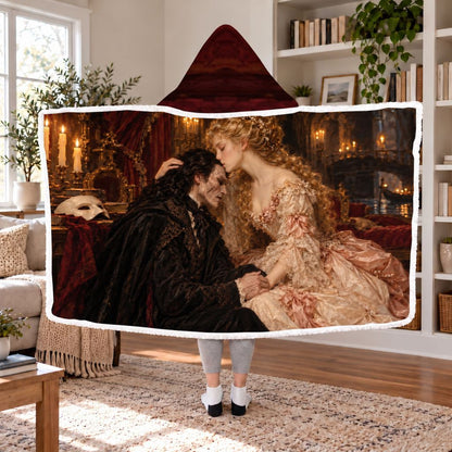The Phantom Of The Opera Sherpa Hooded Blanket | Gothic Romance Reader Gift White