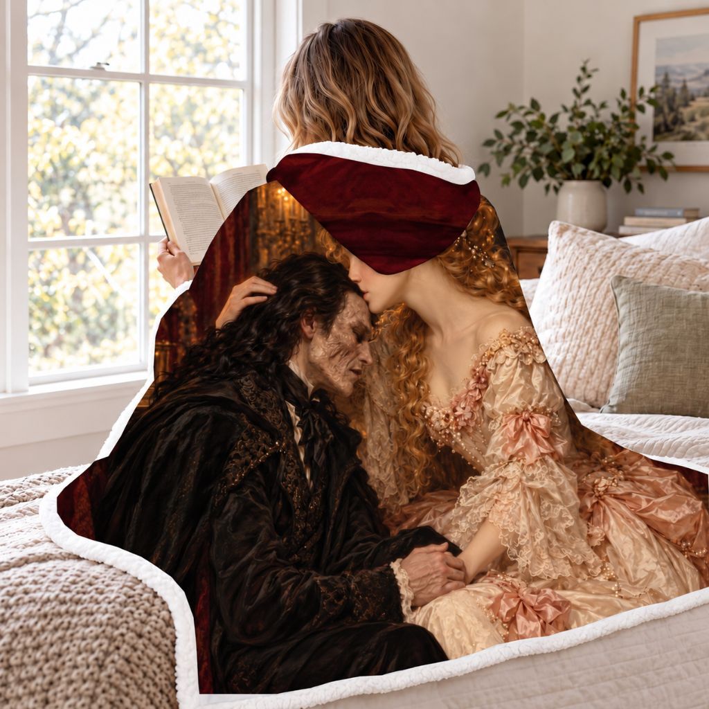 The Phantom Of The Opera Sherpa Hooded Blanket | Gothic Romance Reader Gift White