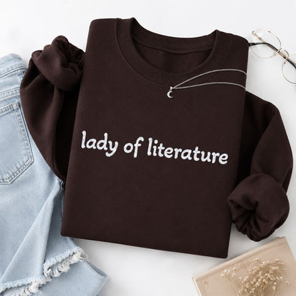 Lady Of Literature Glitter Print Sweatshirt | Book Lover Gift Dark Chocolate
