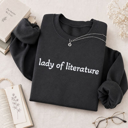 Lady Of Literature Glitter Print Sweatshirt | Book Lover Gift Dark Heather