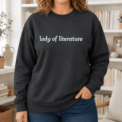 Lady Of Literature Glitter Print Sweatshirt | Book Lover Gift Dark Heather