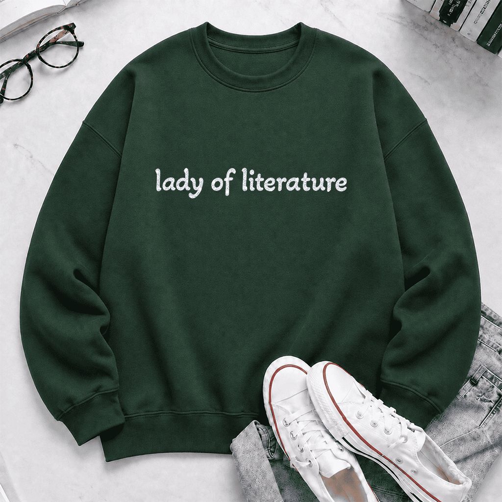 Lady Of Literature Glitter Print Sweatshirt | Book Lover Gift Forest Green