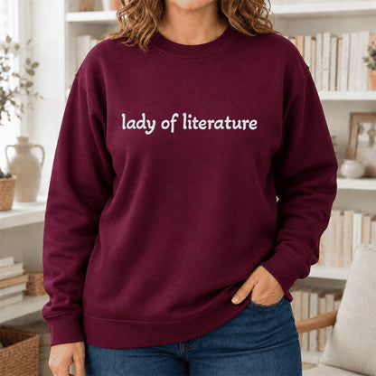 Lady Of Literature Glitter Print Sweatshirt | Book Lover Gift Maroon