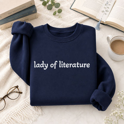 Lady Of Literature Glitter Print Sweatshirt | Book Lover Gift Navy