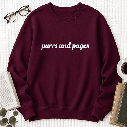 Purrs And Pages Glitter Print Sweatshirt | Cat Lover Reader Gift Maroon