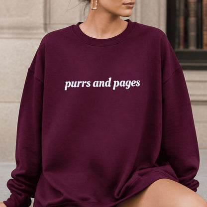 Purrs And Pages Glitter Print Sweatshirt | Cat Lover Reader Gift Maroon