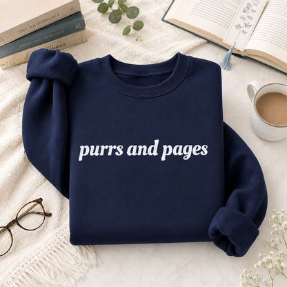 Purrs And Pages Glitter Print Sweatshirt | Cat Lover Reader Gift Navy
