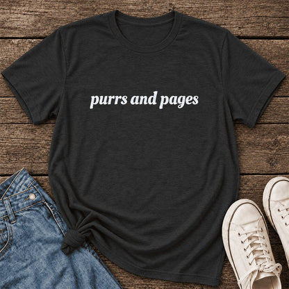 Purrs And Pages Glitter Print T-Shirt | Cat Lover Reader Gift Black Heather
