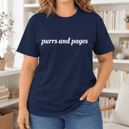 Purrs And Pages Glitter Print T-Shirt | Cat Lover Reader Gift Navy