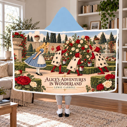 Alice's Adventures In Wonderland Sherpa Hooded Blanket | Classic Reader Gift White