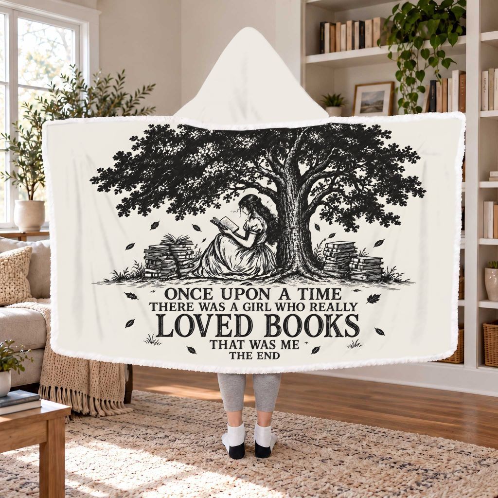 A Girl Who Really Loved Books Sherpa Hooded Blanket | Book Lover Gift White