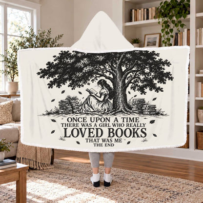 A Girl Who Really Loved Books Sherpa Hooded Blanket | Book Lover Gift White