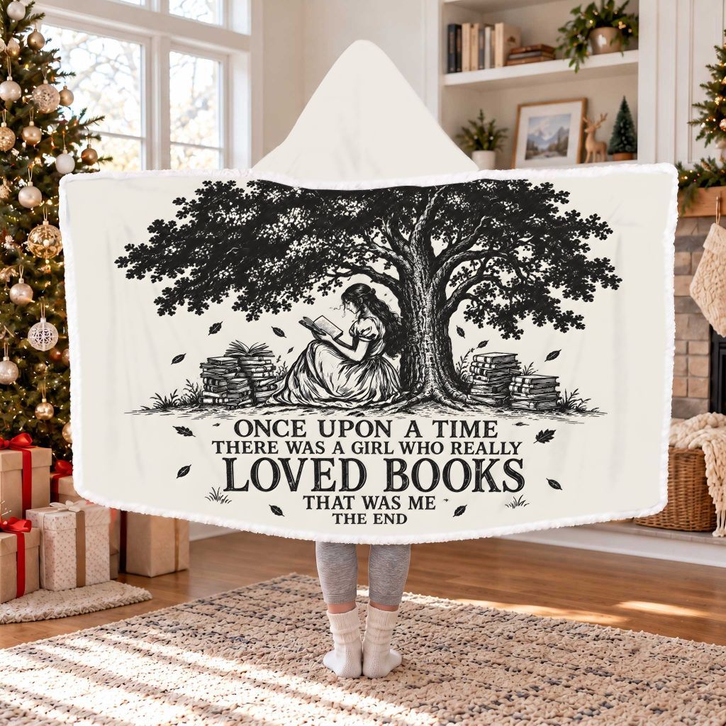 A Girl Who Really Loved Books Sherpa Hooded Blanket | Book Lover Gift White