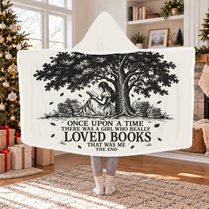 A Girl Who Really Loved Books Sherpa Hooded Blanket | Book Lover Gift White