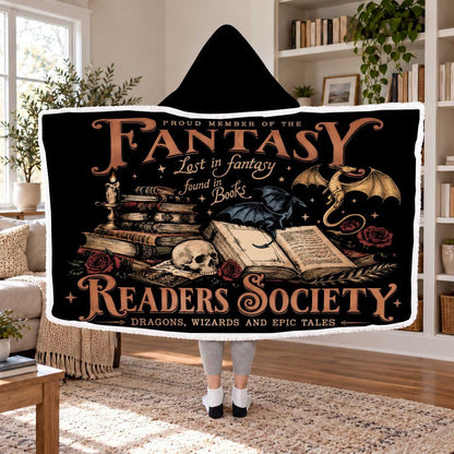 Fantasy Readers Society Sherpa Hooded Blanket | Fantasy Reader Gift White