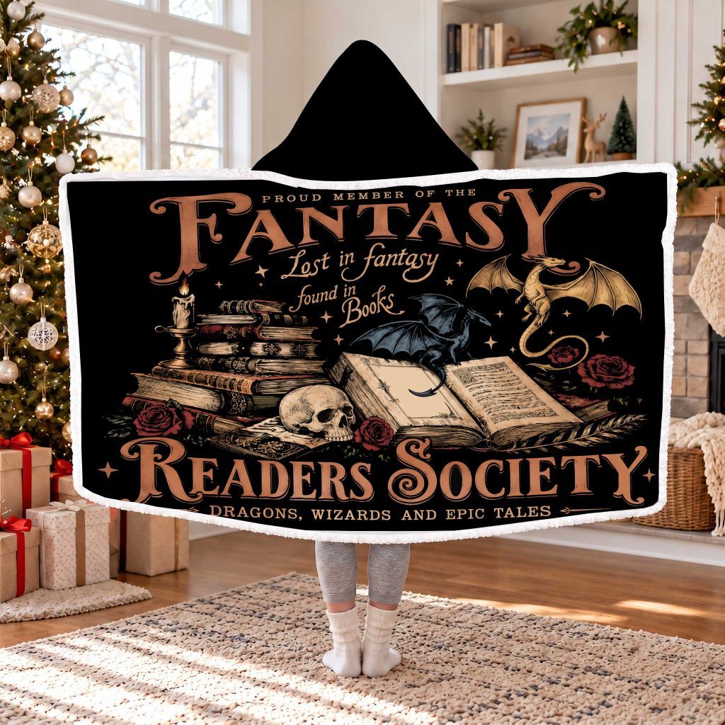 Fantasy Readers Society Sherpa Hooded Blanket | Fantasy Reader Gift White
