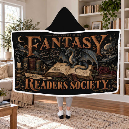 Fantasy Readers Society Sherpa Hooded Blanket | Fantasy Reader Gift White
