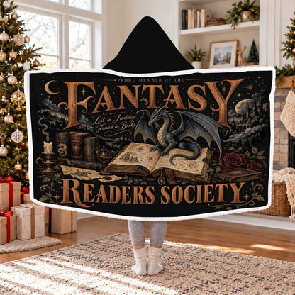 Fantasy Readers Society Sherpa Hooded Blanket | Fantasy Reader Gift White