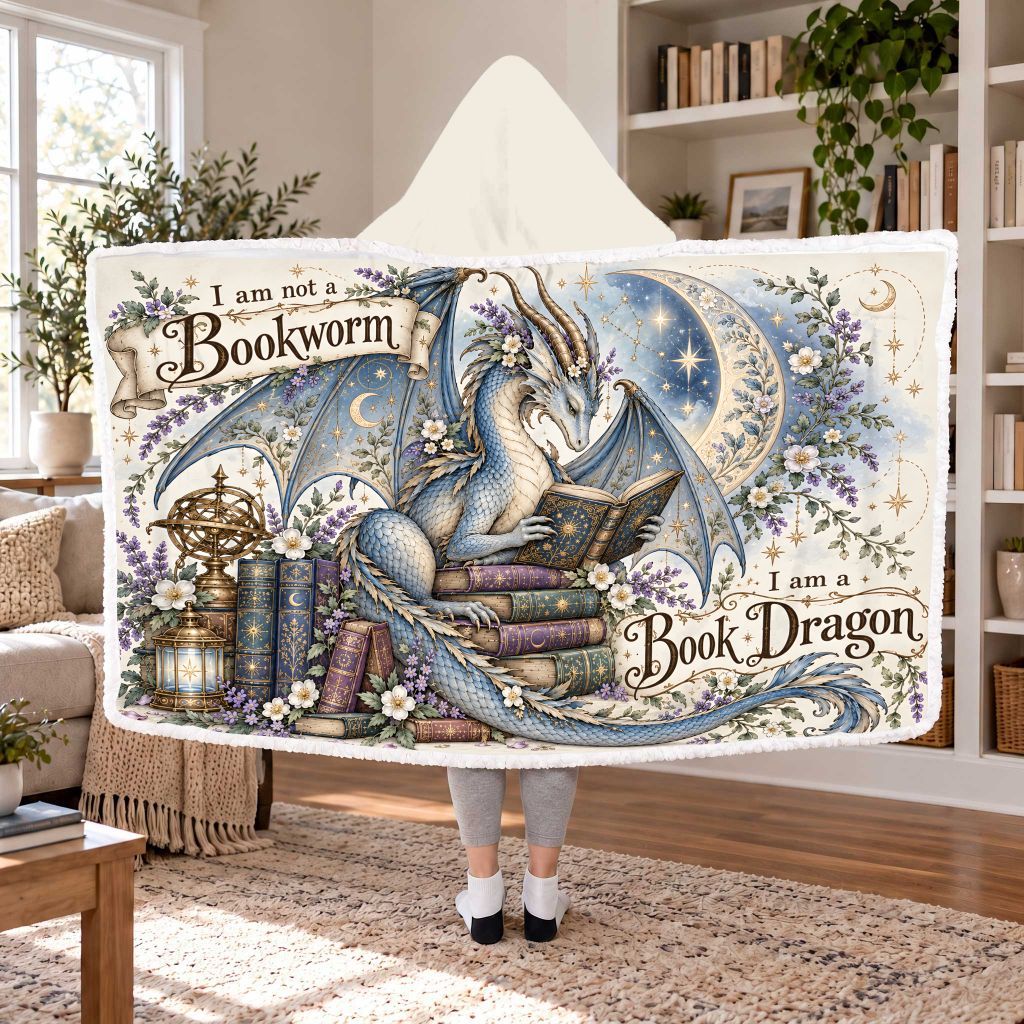 I Am Not A Bookworm I Am A Book Dragon Sherpa Hooded Blanket | Book Lover Gift White
