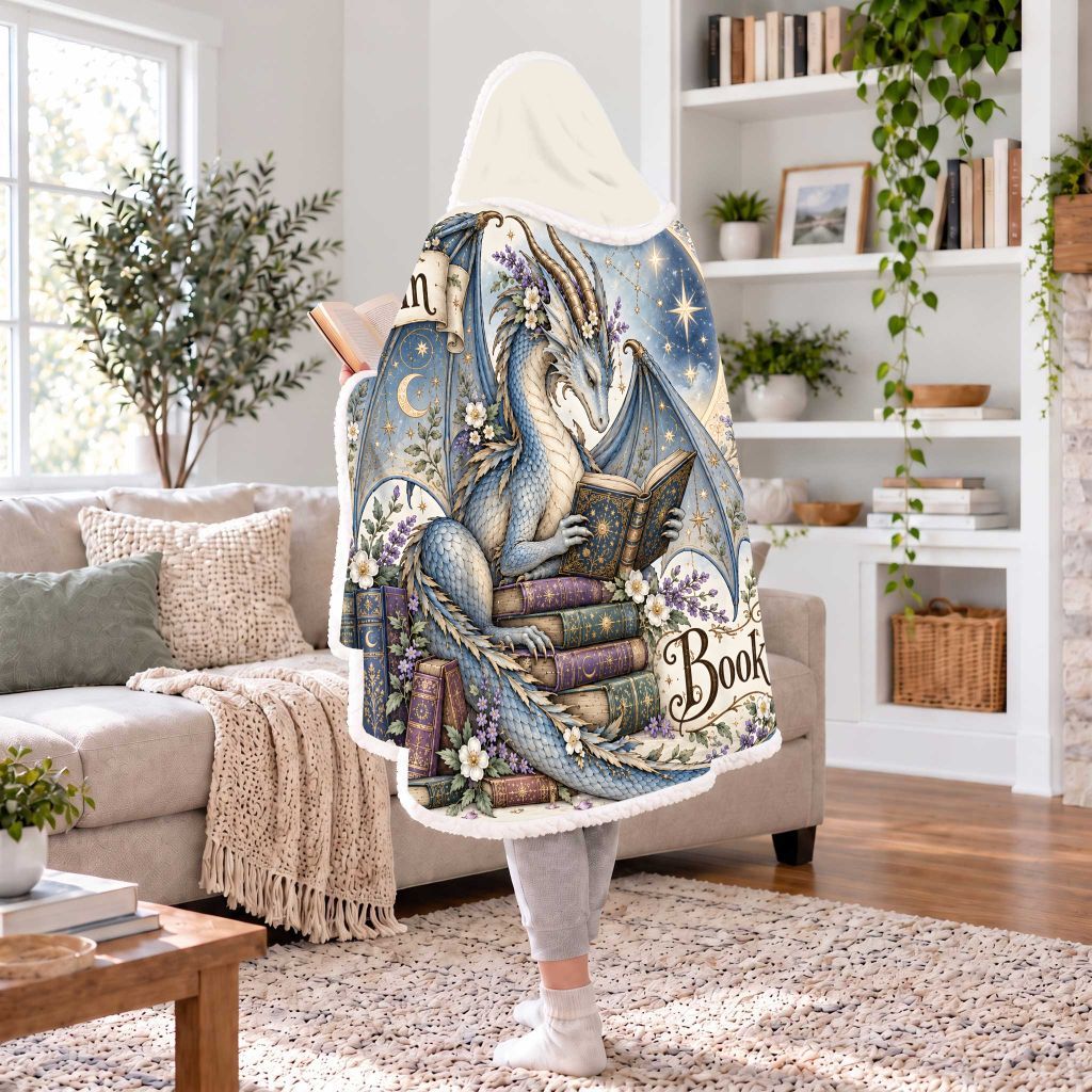 I Am Not A Bookworm I Am A Book Dragon Sherpa Hooded Blanket | Book Lover Gift White