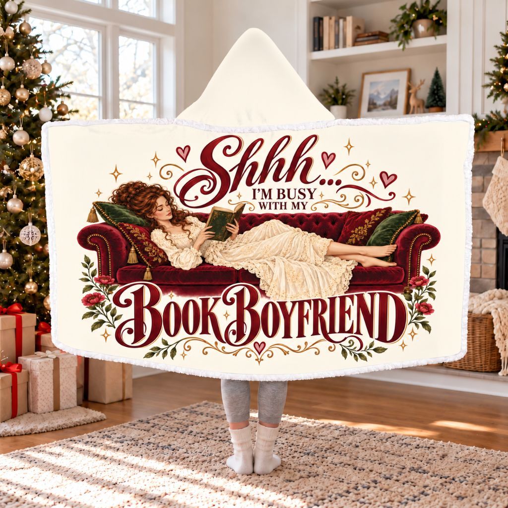 Shhh... I'm Busy With My Book Boyfriend Sherpa Hooded Blanket | Book Lover Gift White