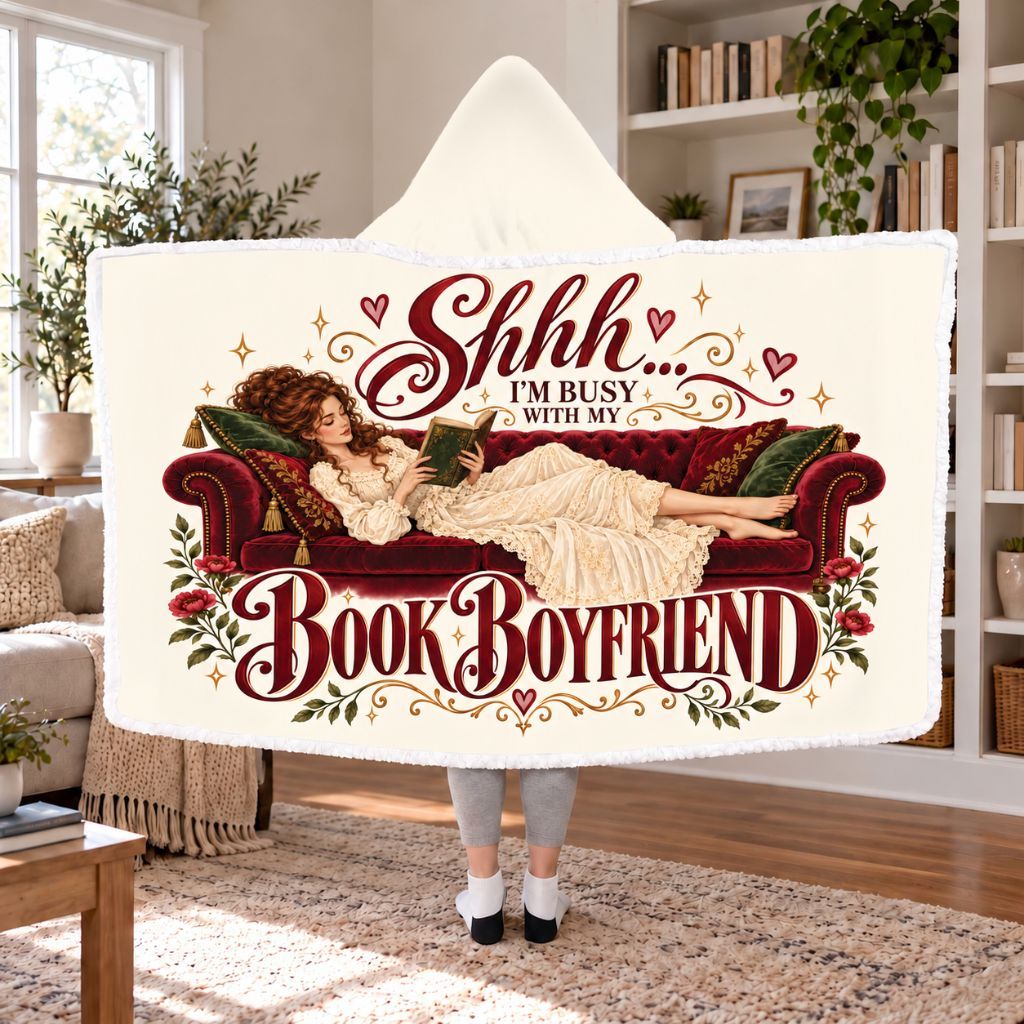 Shhh... I'm Busy With My Book Boyfriend Sherpa Hooded Blanket | Book Lover Gift White