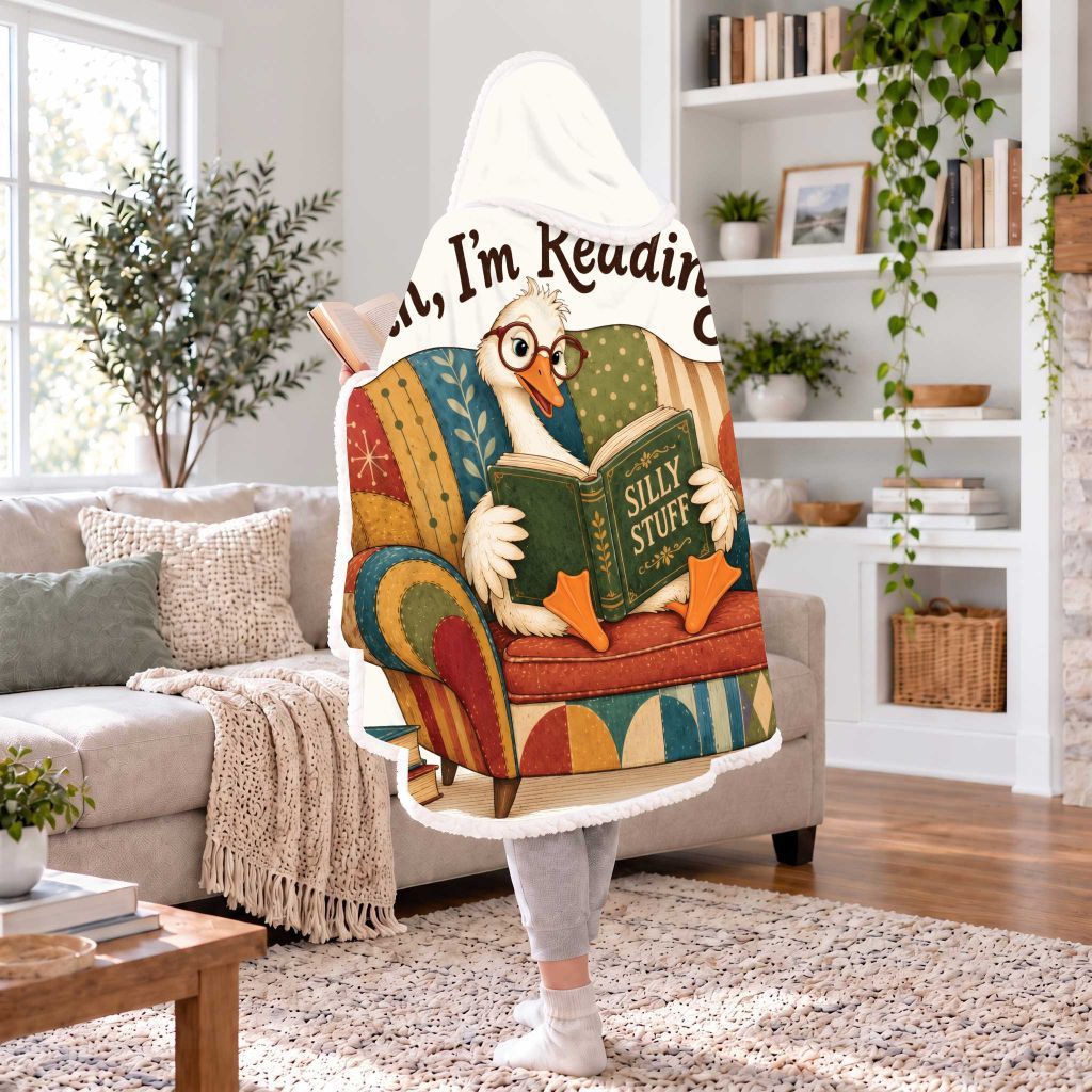 Shh, I'm Reading Goose Sherpa Hooded Blanket | Cozy Reader Gift White