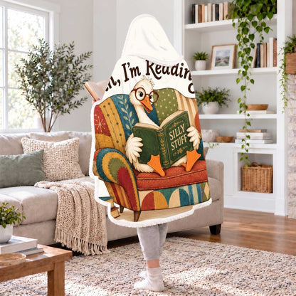Shh, I'm Reading Goose Sherpa Hooded Blanket | Cozy Reader Gift White
