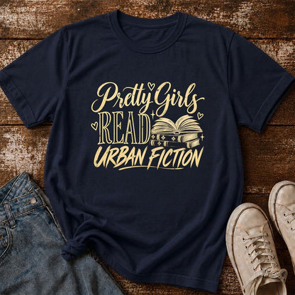 Pretty Girls Read Urban Fiction Printed T-Shirt | Book Lover Gift Navy