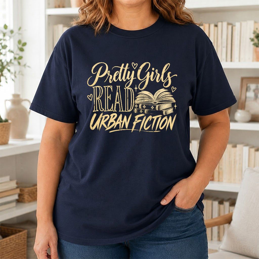 Pretty Girls Read Urban Fiction Printed T-Shirt | Book Lover Gift Navy