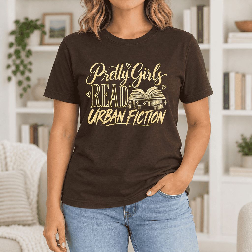 Pretty Girls Read Urban Fiction Ultra-Soft Cotton T-Shirt | Book Lover Gift Brown