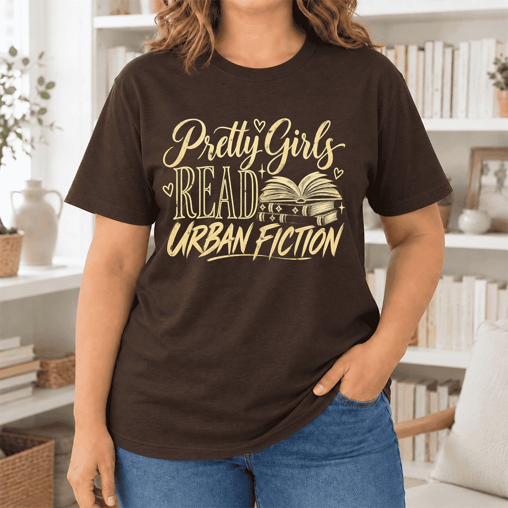 Pretty Girls Read Urban Fiction Ultra-Soft Cotton T-Shirt | Book Lover Gift Brown