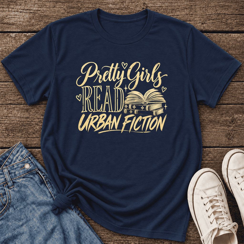 Pretty Girls Read Urban Fiction Ultra-Soft Cotton T-Shirt | Book Lover Gift Navy