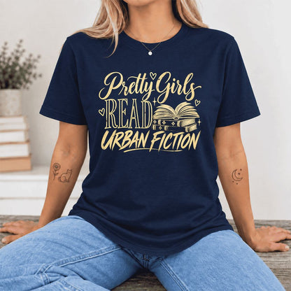 Pretty Girls Read Urban Fiction Ultra-Soft Cotton T-Shirt | Book Lover Gift Navy