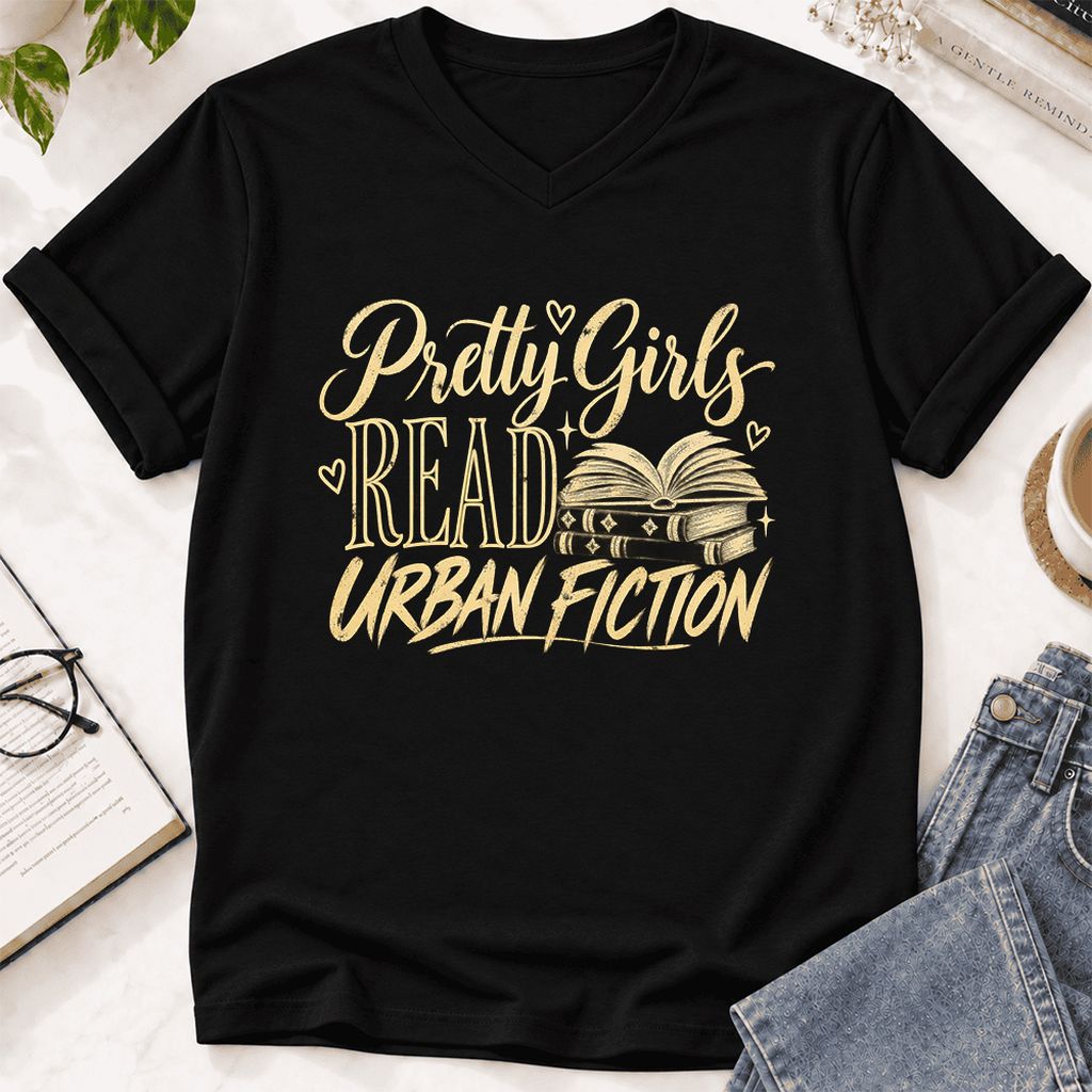 Pretty Girls Read Urban Fiction Ultra-Soft V-Neck | Book Lover Gift Black