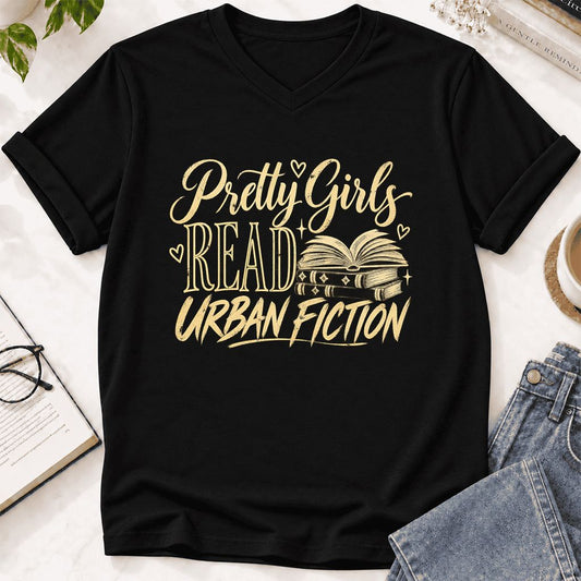 Pretty Girls Read Urban Fiction Ultra-Soft V-Neck | Book Lover Gift Black