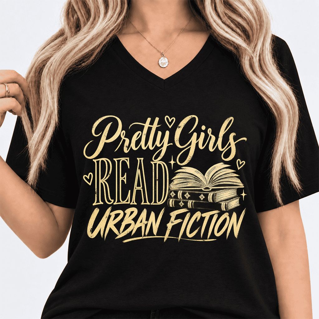Pretty Girls Read Urban Fiction Ultra-Soft V-Neck | Book Lover Gift Black